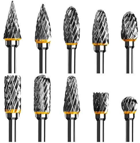 Hartmetall Frässtifte Set for Dremel, 10 Stück Doppelschnitt-Frässtifte mit 3mm Schaft kompatibel, für Schleifen, Schnitzen, Metallpolieren, Gravieren, Bohren