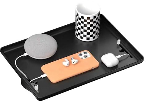 aichilra Estante de Noche, Mesa de Cama para Camas y Literas, Bandeja Organizadora con Gestión de Cables, Estante de Cama con Clip para Almacenamiento de Teléfono, Tableta, Libros, Taza (Negro)