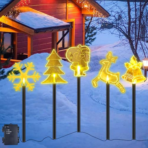 Acryl Weihnachtsbeleuchtung Außen,5 Stück LED Gartenstecker Set,Weihnachtsdeko Outdoor,LED Gartenstecker Weihnachten,Lichterkette Außen,Garten Lichterkette,Weihnachtsbeleuchtung für Garten,Terrasse