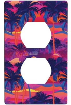 Placas de pared dúplex, cubiertas de toma de corriente decorativas, tamaño estándar 1 banda, 4.5 x 2.75 pulgadas, estilo hawaiano, colorido atardecer, placa de cubierta de pared, policarbonato