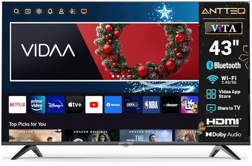 Antteq Vita Smart TV 43 Pulgadas,(Televisores 109cm),Dolby Audio,Mando a Distancia por Voz Bluetooth，App Store,Share to TV,Netflix/Youtube/Pluto TV,WiFi,Modelo 2025,V43-AF3Q1-BT