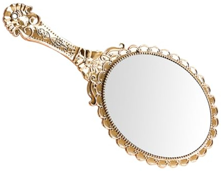 IWOWHERO Vintage Handspiegel Rosegold Kleiner Barockstil Schminkspiegel Zum Haareschneiden Reisespiegel Mit Griff Für Frauen Und Friseure