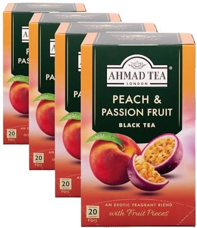 Ahmad Tea Of London Peach & Passion Fruit Tea Bags 20's Box, Fruta De La Pasión, 40 Gramo (Paquete de 4)