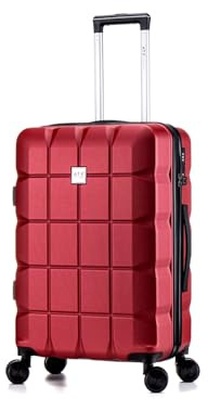 ATX Luggage Medium Suitcase on 4 Dual Spinner Wheels Super Lightweight ABS Hard Shell Hold Check in with Built-in TSA Lock (Wine Red, 65Liter)