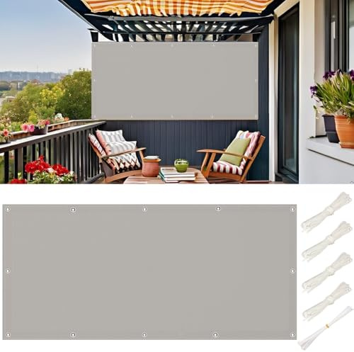 Balkon Sichtschutz Ohne Bohren Sonnensegel 1x2m Wasserdicht - Multi Farbe und Größe Segeltuch Rechteckig mit ösen Sonnenschutz 1x2M Schattierungsnetz inkl Befestigungsseile, Hellgrau