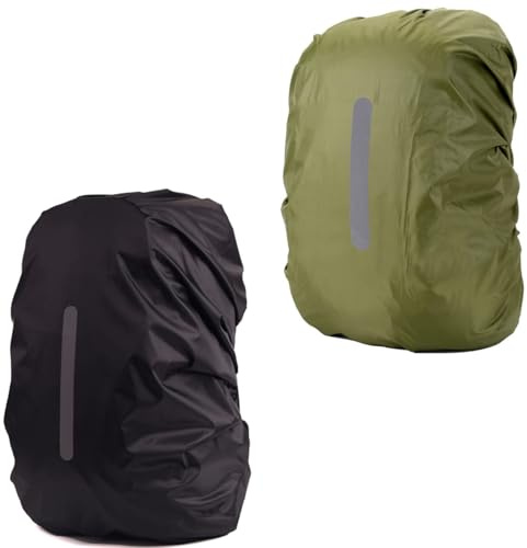 DIELOVEHUA 2 Pezzi Copri Zaino per Pioggia, Copri per Pioggia di Zaino con Strisce Riflettenti, Antipolvere, Resistente all'Usura, per Outdoor Escursionismo Campeggio Ciclismo, S 30L-40L, Nero＋Verde