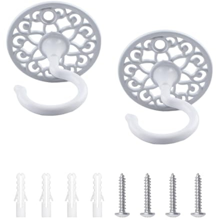 INCREWAY Ganchos de techo para montaje en pared, 2 piezas, gancho resistente para colgar lámpara de araña, gancho de techo antiguo con tornillo, ganchos de techo para colgar plantas (blanco)