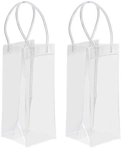 PATIKIL Ice Wine Bag, 2 Pcs Portable Collapsible Clear Wine Pouch Cooler Clear PVC Gift Bags with Handles for Champagne Party Outdoor Cold Beer Chilled Beverages, Transparent
