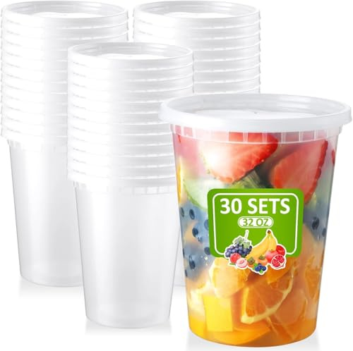Eupako 32oz Soup Containers with Lids, 30 Set BPA-Free Deli Containers