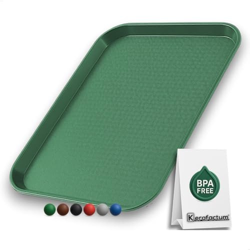 Serviertablett Kunststoff Grün – 45,5 × 35,5 cm – Robustes Tablett rechteckig für Kantine, Fastfood & Gastronomie – rutschfest – stapelbar – spülmaschinengeeignet – Mehrweg Tablett