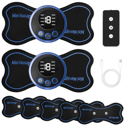 Behogan 2 Stück Ems Massagegerät, Mini Nackenmassagegerät, Körpermassagegerät & Nackenmassagegerät, USB-Aufladung, 8 Modi 19 Stufen, 5 Massagepads für Linderung von Muskelschmerzen, Fernbedienung