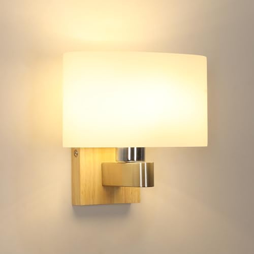 Mckalen Holz Wandleuchte Innen,Wandlampe Holz mit Oval Glas Lampenschirm, Moderne Wandbeleuchtung Innen mit E27 Fassung für Schlafzimmer, Flur, Wohnzimmer, Küche, Treppenhaus(Ohne Glühbirne) | Wandleuchte E27 Wandleuchte Beleuchtung für Schlafzimmer Schlafsaal Wohnzimmer Flur (ohne Glühbirne)