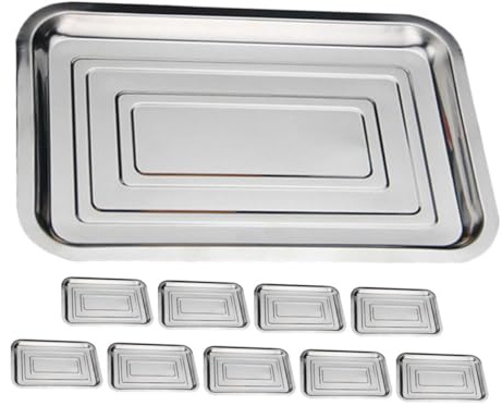 ERINGOGO Lot de 10 Assiettes en Acier Inoxydable Argenté, Plateau de Cuisson Pratique et Poli pour Nouilles, Biscuits et Plats, pour Fête Gourmande
