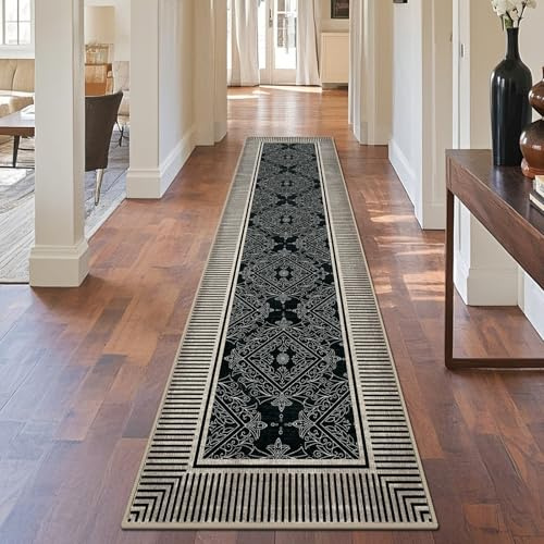 Geanup Alfombra moderna para pasillo de 60 x 240 cm, lavable, antideslizante, extralarga, a rayas, suave, de pelo bajo, para sala de estar, pasillos, entrada, salón, dormitorio, lavandería