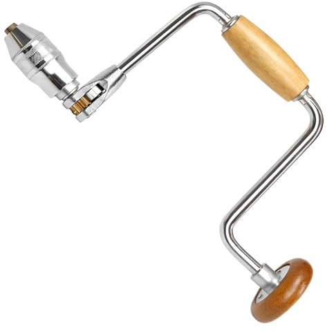 Manual Hand Drill, Hand Crank Drill, 12.8 Inch Swing Bit Brace Tool Kit for Hole Punch Woodworking Professional Carpenters, with 4 Jaw Chuck for Wood Acrylic Plastic, Cream