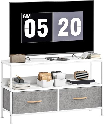 HOMCOM Mueble de TV, Mesa de TV con Estante, 98 cm, Blanco y Gris