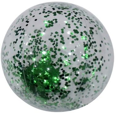 40cm Aufblasbarer Glitter-Strandball, Beachball, Verdicktes Material, Tragbarer Wasserballon, Wasserball Aufblasbar, Verziert mit Regenbogenpailletten, Glitzer und Konfetti (Grün)