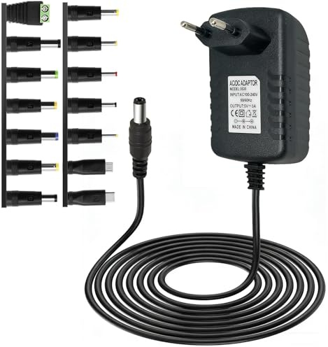 5V - Adaptador Universal DC5 V, 1 A, 2 A, 3 A, Cargador AC a DC Transformador Multiples Clavijas con 14 Adaptadores de Enchufe DC Fuente de Alimentación para Cámaras CCTV Tiras de Luz LED TV Box