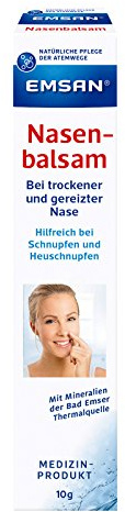 Emsan Nasenbalsam für trockene und gereizte Nasen, 10 g, zur Nasenpflege | Zur Befeuchtung und Pflege bei Schnupfen, Krusten- und Borkenbildung, auch bei Allergien geeignet, Packungsgröße 10 g