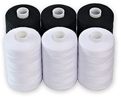 Nähgarn Schwarz & Weiß - 6 Spulen Polyesterfaden für Nähmaschine für Anfänger, Handnähen & Quilten – 914 M (1000 Y) pro Spule