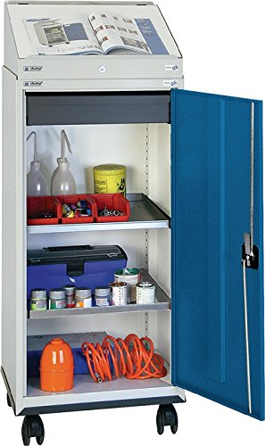 Ståbord H1310 x B 500 mm bärbar ljusgrå/gentianblå m. verktygsskåp