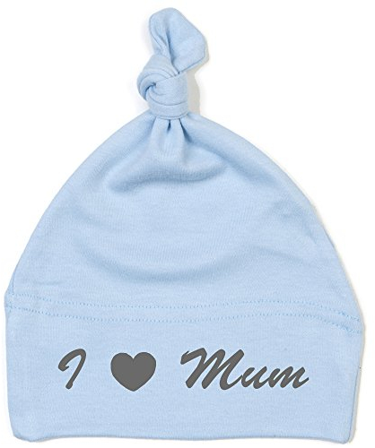 Schnoschi Babymütze in hellblau mit I Love Mum hochwertig Bestickt/gestickt