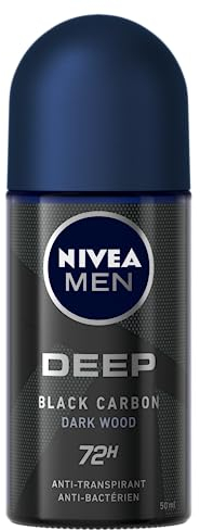 NIVEA MEN DEEP DARKWOOD Déodorant bille (1 x 50 ml), Détranspirant 72h anti-humidité, anti-odeurs, & antibactérien au charbon noir actif, Déodorant homme anti transpirant au parfum boisé