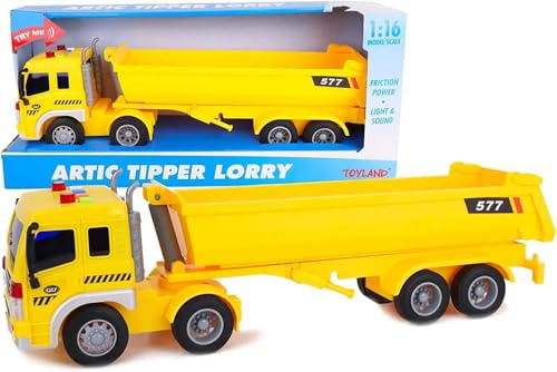 Toyland® - Camion à Benne basculante Jaune de 40 cm avec lumières et Sons - Véhicules de Jeu pour garçons