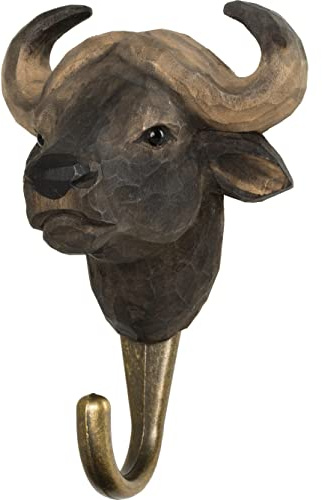 WILDLIFEGARDEN WG4538 Haken Afrikanischer Büffel - Handgeschnitzter Tierhaken aus Holz und Metall - Sammlung Afrikanischer Tiere