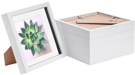 Nicola Spring 3D-Box Fotorahmen - 8 X 8 mit 6 X 6 Montierung - Weiß/Weiß - 5 Packung Von 5