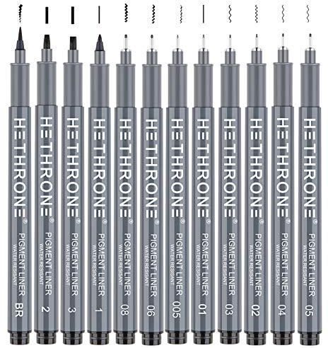 Hethrone Handlettering Stifte, Kalligraphie Stifte und Schwarz Kalligraphie Set für Anfänger Schreiben, Unterschrift, Illustration Design und Zeichnen (12 Größe)