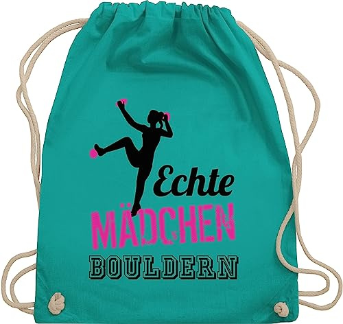 Turnbeutel Rucksack - Echte Mädchen bouldern fuchsia/schwarz - Unisize - Türkis - geschenke für boulderer kinderturnbeutel sport boulder beutel sportbeutel tasche kinder 25. geburtstag gehen