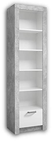 TIMO Elegantes Babyzimmer Standregal mit viel Stauraum - stilvolles & ausdrucksstarkes Regal in Beton-Optik, Weiß - 54 x 196 x 39 cm (B/H/T)
