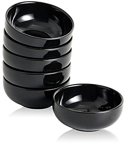 Swuut Ceramic Small Bowls,70ml Mini Bowls Set,Dipping Soy Sauce Dish,7.5cm Dip Pinch Bowl Set of 6 (Black)