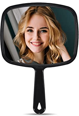 9.3L x 6.7W MIRRORNOVA Hand Mirror, Barber Hairdressing Handheld Mirror with Handle for Salon, Rectangular, Black, Medium Size