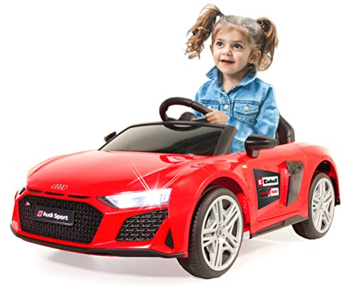JAMARA 460915 Ride-on Audi R8 Spyder rot 18V Einhell Power X-Change – Li-Solo (ohne Akku und Ladegerät), Elektroauto für Kinder mit 2 Motoren, Sportlenkrad, Musik, USB, Bluetooth, Schnellwechsel-Akku