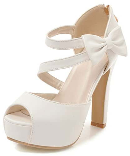 Lroey Reoly Sandalias para Mujer de Tacón Alto, Sandalias Punta Abierta Elegante Plano Zapatos de Novia con Plataforma Hebilla T Strap Lazos, Talla 35-43