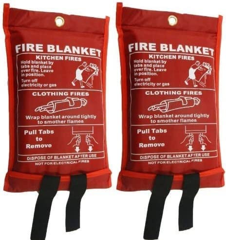 Fire Blanket, Large, Fast Unfolding with Loops, 1x1m IDEAL FOR KITCHEN, OFFICE, HOME, GARAGE, CARAVAN ETC (2x (1x1 Fire Blankets))