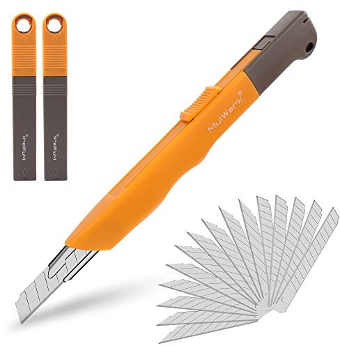 Mulwark 16PC Box Cutter Retractable Utility Knife Set - Heavy Duty Craft Knife with 10PC Sharp Snap-off 9MM 30 Degree Blades, 5PC 60 Degree Blade for Precision Cutting