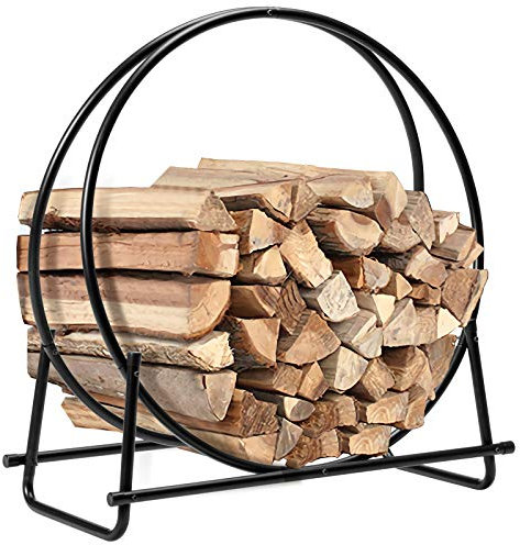 GYMAX Étagère à Bois de Cheminée en Métal, Porte-Bûches Charge Max 50kg avec Socle & Poignées, Support de bois de Cheminée pour Intérieur&Extérieur 76,5 x 36 x 81,5cm