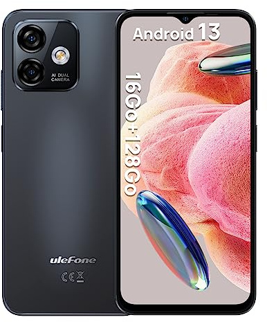 Ulefone Note 16 Pro 16Go+128Go/TF-256Go Caméra 50MP+8MP Android 13 Téléphone Portable, 8-Core, Écran 6.52 HD+, 4400mAh Smartphone Pas Cher 4G Dual SIM, Face ID/Fingerprint/GPS/5G-WiFi