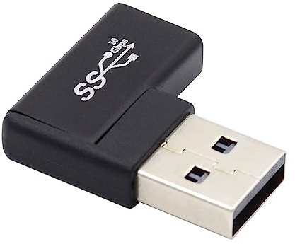 cablecc Adaptador de carga de datos USB 3.0 macho tipo C hembra en ángulo recto de 90 grados, plano para laptop y escritorio
