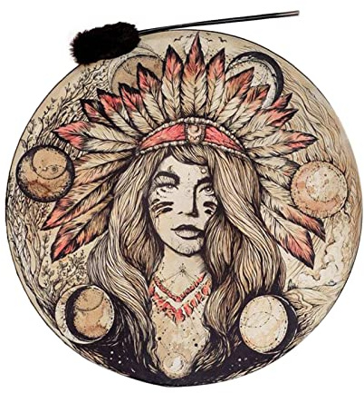 chamán, 25 cm, mano con mango tambor, tambor chamánico hecho a mano, madera, marco para música espiritual, curación sonido, meditación, decoración del hogar, instrumentos percusión