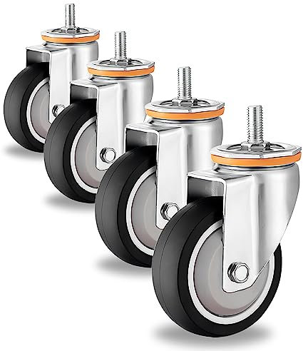 ESOYAWE M10 M12 Gewinde Vorbau Lenkrollen Ø 63 75 100 125 Mm Lenkrollen Mit Bremse 4 Stück, 360°Drehbar Keine Spuren & Leise TPR Gummirollen, Ersatzrollen Für Trolleys Möbel Werkbank