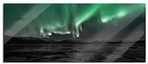 Pixxprint Glasbild Panorama, Wandbild aus Echtglas, Polarlicht am Himmel, 100x40 cm, inkl. Aufhängung und Abstandshalter