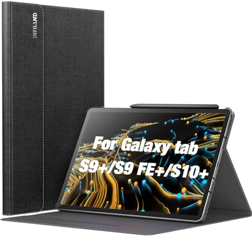INFILAND Hülle für Samsung Galaxy Tab S10+ Plus / S9 FE+ Plus / S9+ Plus (12,4 Zoll 2024/2023), Multi-Winkel Ständer Dünn Schutzhülle mit Stifthalter, Auto Schlaf/Wach, Schwarz