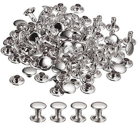 QUARKZMAN 100 Paar Leder Nieten Set, 6x6mm Hohlnieten Ledernieten Nieten für Kleidung, Nietenzange, Schlagnieten, Rundkopfnieten Werkzeug, Nietwerkzeug für Leder - Silber