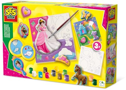 SES Creative – Moldear y Pintar Lienzos de Princesas x3 | Set de Arte Infantil (S01349)