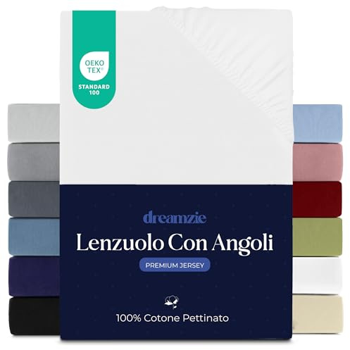 Dreamzie Lenzuola Letto Singolo Cotone 100x200 cm, Altezza Materasso fino a 22 cm - Lenzuolo Con Angoli Singolo - Bianco - Certificato senza Prodotti Chimici (Oeko TEX)