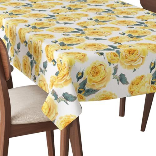HEKO PANELS Tischdecke 140 x 300 cm Abwaschbar Tischtuch Gartentischdecke Fleckschutz Wasserabweisend Tafeldecke Gelbe Rosen